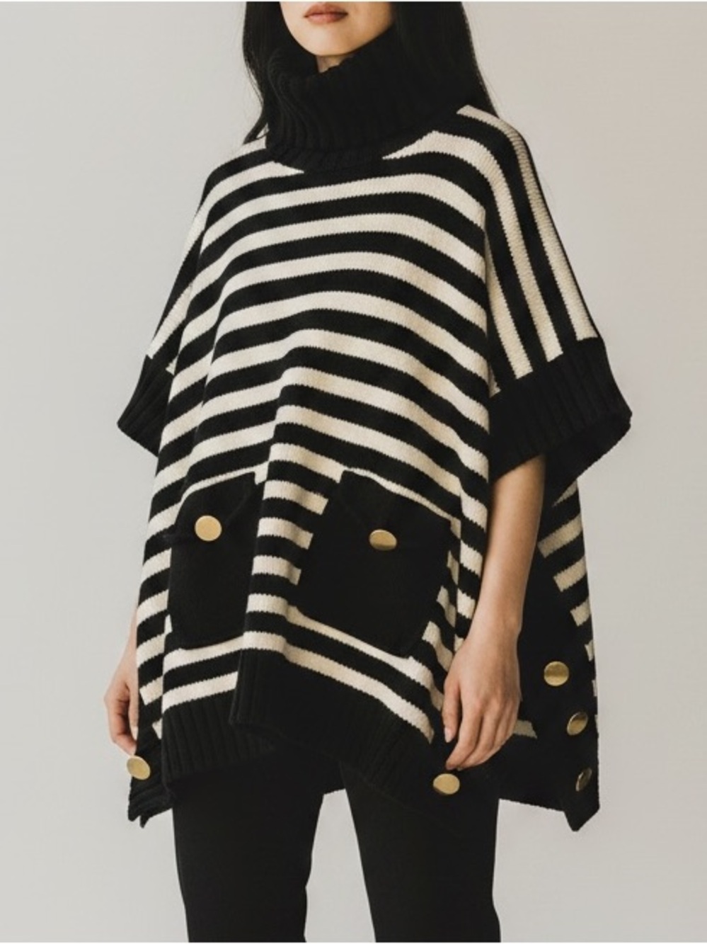 Broome Street Kate Spade Striped Poncho Turtleneck Sweater